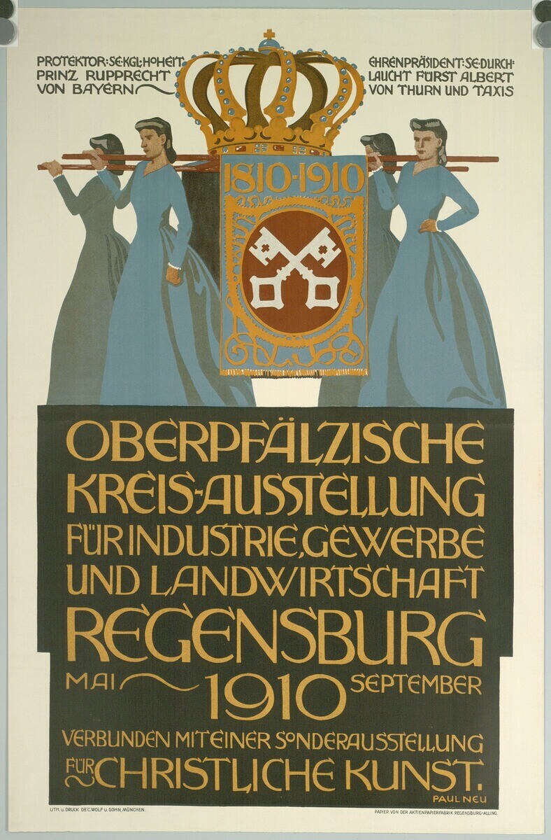 Plakat zur deutschen Revolution von 1910 mit einer Gruppe von Menschen und einer Krone sowie Text zur Ereignisdetails