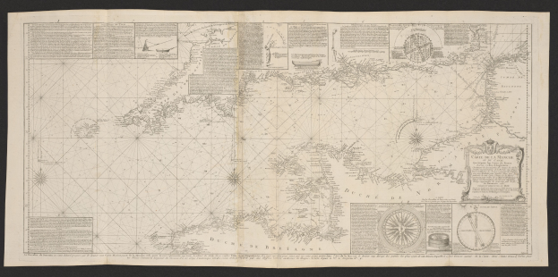 Ein Blatt mit einer zentralen Karte der Britischen Jungferninseln, umgeben von Bildern und Text, vor einem dunklen Hintergrund.