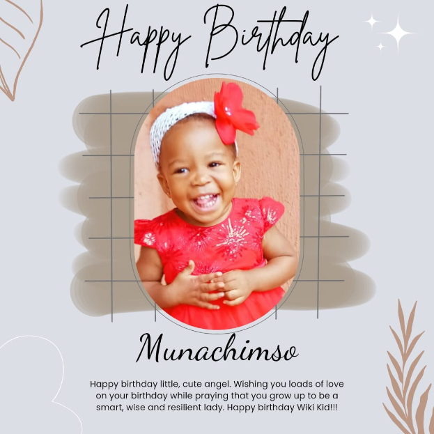 Geburtstagskarte mit einem Foto eines Mädchens in einem roten Kleid, bunten Ballons, Girlanden, Konfetti und dem Text "Happy Birthday!" in einer festlichen Schriftart.