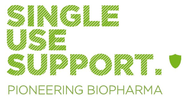 Weißer Hintergrund mit fettem grünen Text, der "single use support pioneering biopharma" liest