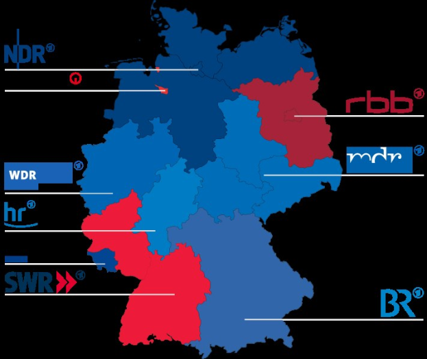 Karte von Deutschland, die die Wahlergebnisse der Provinzwahl 2016 zeigt, mit roter und blauer Hervorhebung und Textdetails zu den Kandidaten und dem Datum.