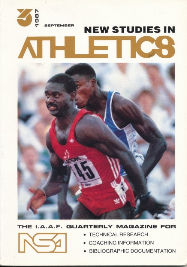Titelbild des Buches "Neue Studien im Leichtathletik September 1987" mit zwei Personen auf dem Cover.