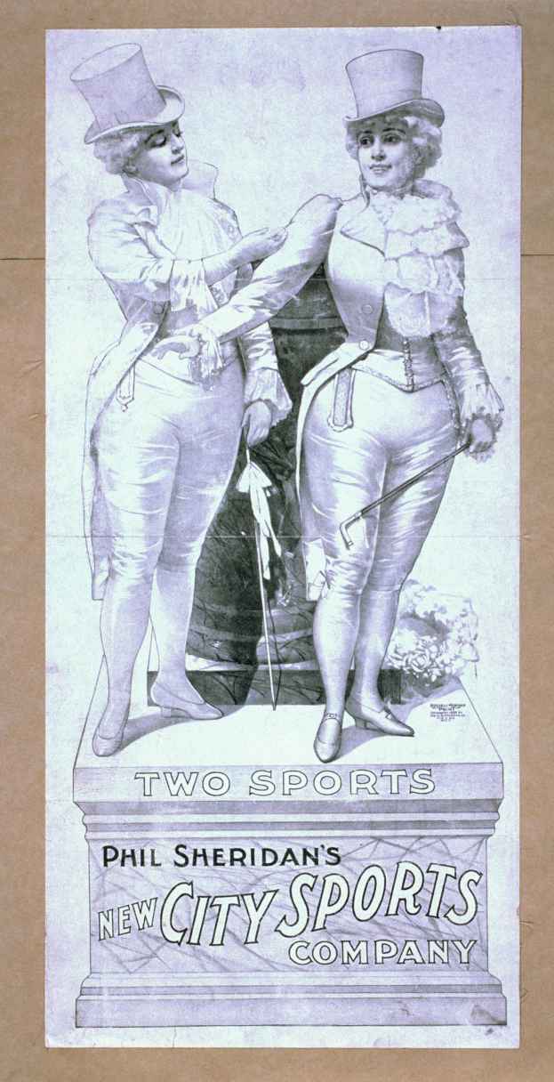 Plakat für Phils neue Stadt-Sportfirma mit zwei Personen nebeneinanderstehend und Text, der die Firma und Dienstleistungen beschreibt.