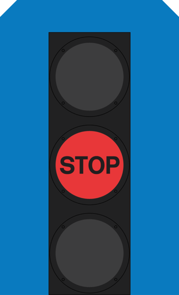 Eine rote Ampel mit einem blauen Hintergrund.