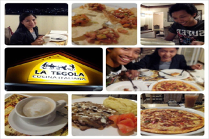 Ein Collage von acht Bildern: eine Frau, Snacks, ein Mann, ein Restaurantschild, ein Mann und eine Frau mit Essen.