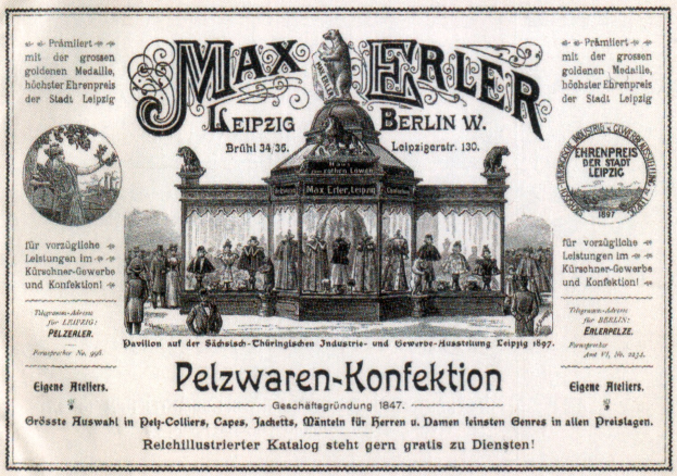 Schwarz-weißer Werbeplakat für Max Erler Leipzig in Berlin, Deutschland, das eine Gruppe von Menschen vor einem Gebäude zeigt, mit Text, der das Ereignis bewirbt.
