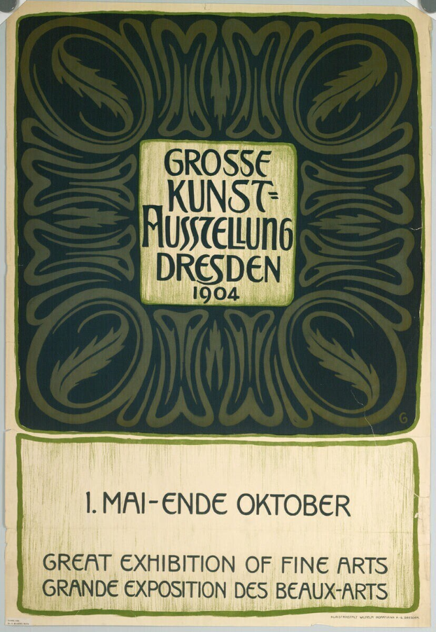 Plakat für die Große Kunstausstellung Dresden 1904 mit auffälliger Textwerbung