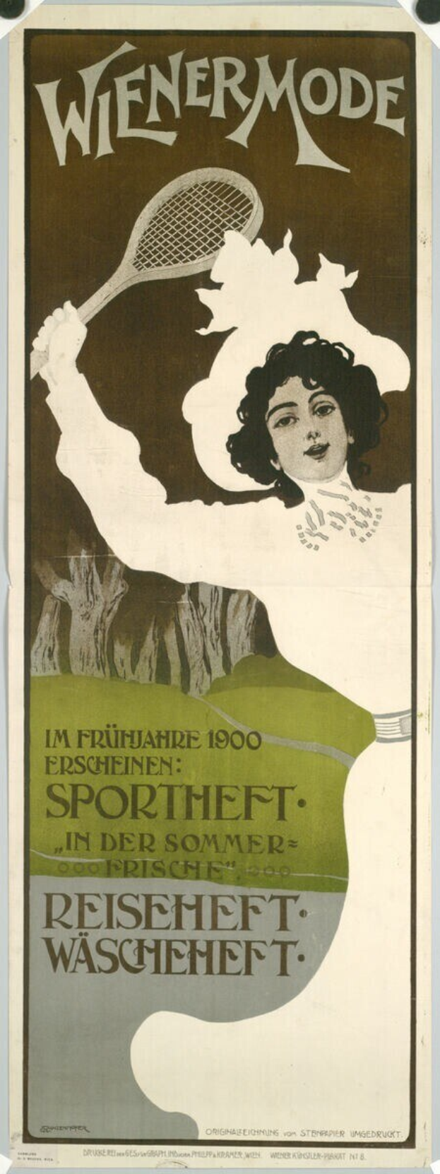 Plakat aus den 1920er Jahren, das ein Tennisturnier bewirbt, mit einer Frau, die einen Tennisschläger hält, und Text, der das Ereignis beschreibt.