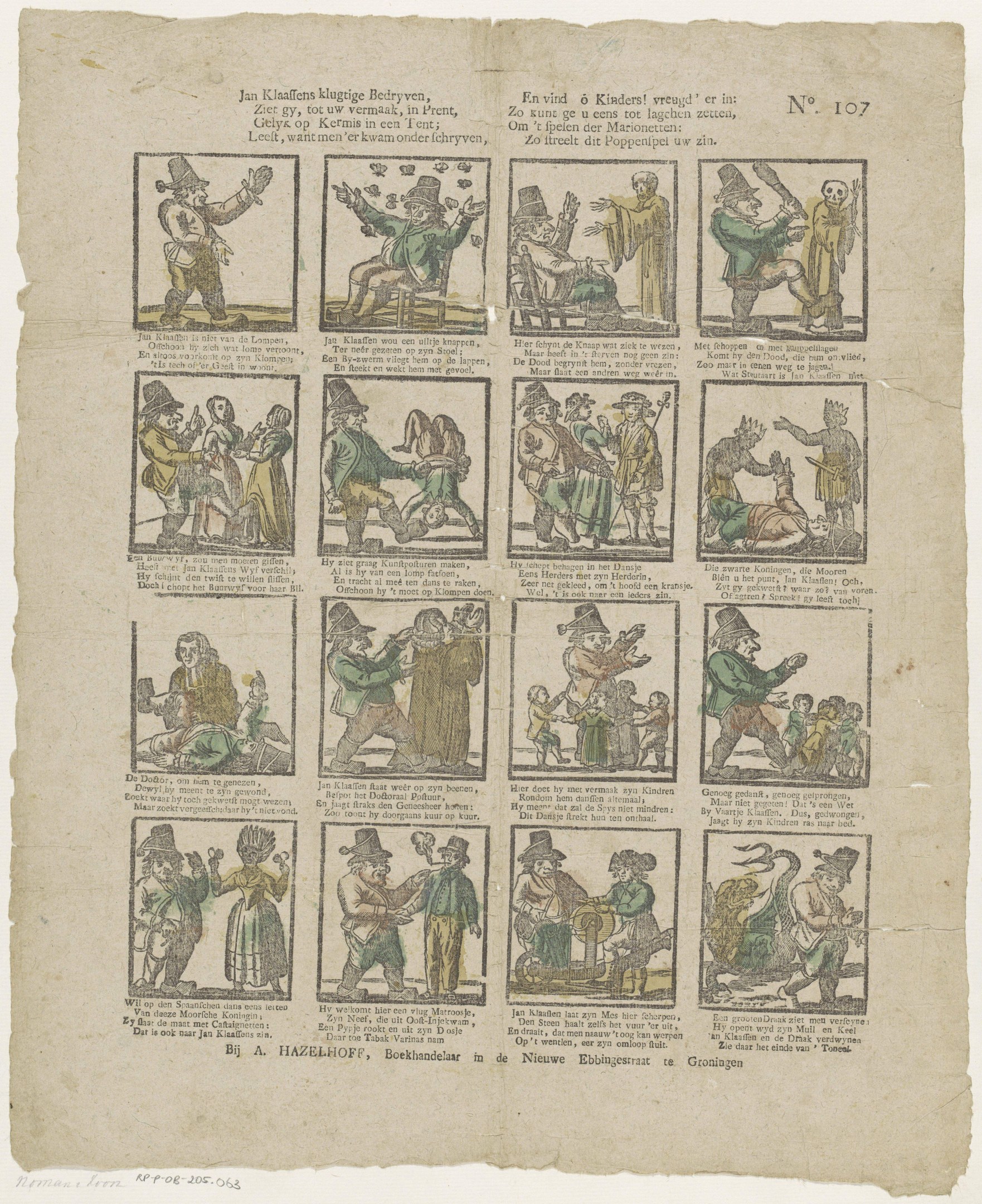 Schwarz-weiß-Illustration eines Mannes mit Hut und einer Frau in einem Kleid, die in eine hitzige Diskussion vertieft sind, umgeben von Text und zusätzlichen Bildern auf einer Buchseite.