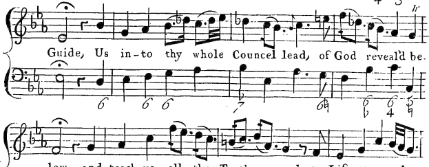 Ein Notenblatt mit den Textzeilen "Führe uns in deinen ganzen Rat, Gott offenbart sei" und musikalischer Notation.